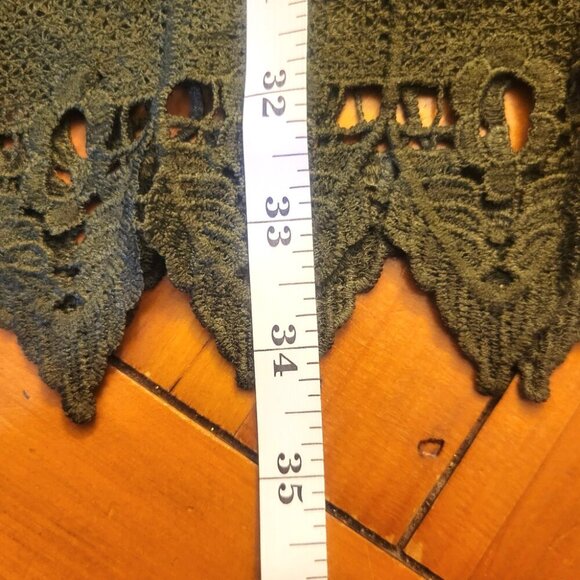 Haute Monde Lace Adorned Olive Boho Open Neck/Off Shoulder Dress - Size L - Picture 10 of 14